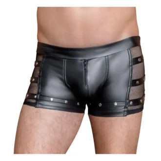 Zwarte Wetlook Short met Mesh, Studs en Rits van , GTIN: