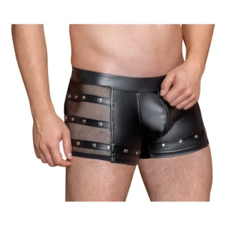 Zwarte Wetlook Short met Mesh, Studs en Rits - Afbeelding 2