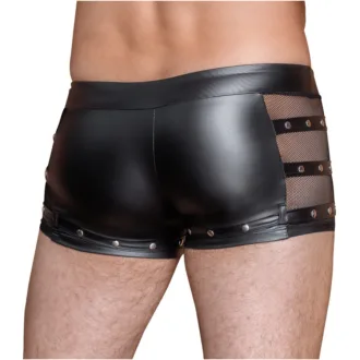 Zwarte Wetlook Short met Mesh, Studs en Rits - Afbeelding 4