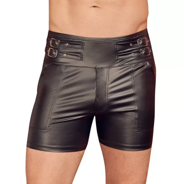 Zwarte wetlook short met 4 gespen van , GTIN: