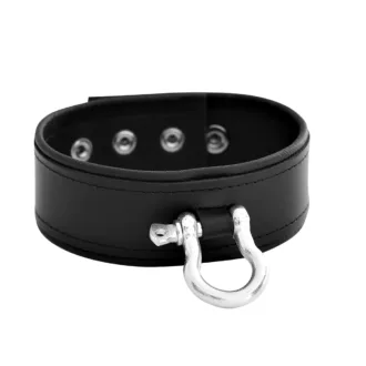 Leather Push Button Collar with Metal Shackle koop je bij Speelgoed voor Volwassenen