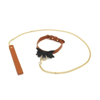 Brown Leather Bow Tie Collar & Leash van Kiotos Leather, GTIN: 8720246444438