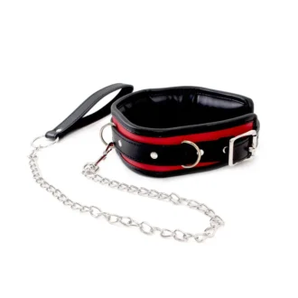 Collar Black & Red with Leash van Kiotos Leather, GTIN: 8719497534234