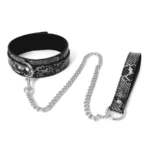 Collar Black/Silver Reptile with Leash van Kiotos Leather, GTIN: 8720246446494