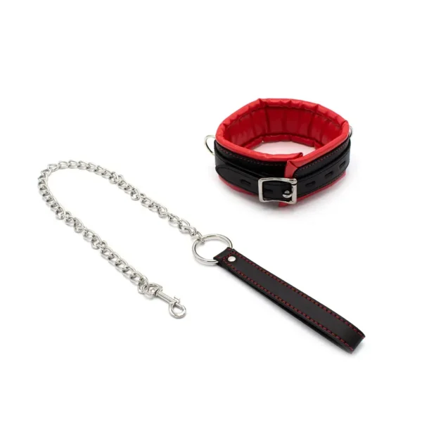 Collar Red & Black with Leash van Kiotos Leather, GTIN: 8720246446227