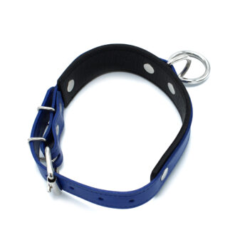 Zwart-Blauwe Leren Halsband met Grote O-Ring - Afbeelding 3