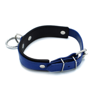 Zwart-Blauwe Leren Halsband met Grote O-Ring - Afbeelding 5