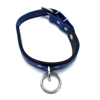 Zwart-Blauwe Leren Halsband met Grote O-Ring - Afbeelding 6