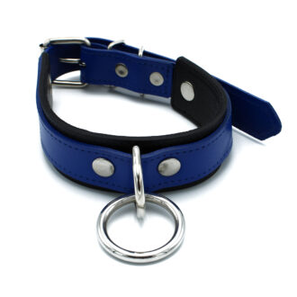 Zwart-Blauwe Leren Halsband met Grote O-Ring - Afbeelding 7