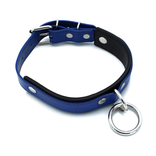 Zwart-Blauwe Leren Halsband met Grote O-Ring van Kiotos Leather, GTIN: 8721284280286