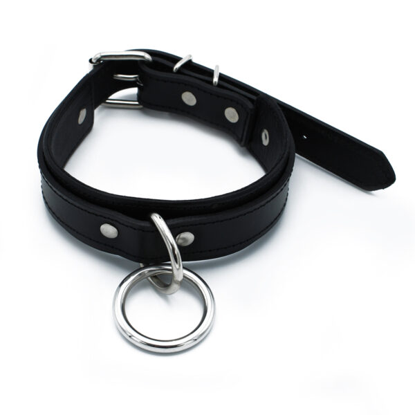 Zwarte Leren Halsband met Grote O-Ring van Kiotos Leather, GTIN: 8720246449990