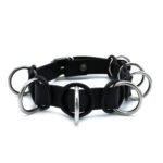 Zwart Leren Halsband met 7 Statement Ringen van Kiotos Leather, GTIN: 8721284280361