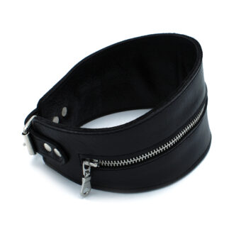 Zwarte Leren Hoge Halsband met Rits - Afbeelding 4