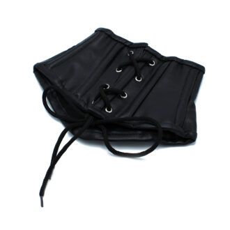 Zwarte Leren Halsband met Vetersluiting Corsetstijl van Kiotos Leather, GTIN: 8721284280378