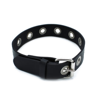 Zwarte Leren Smalle Halsband met Metalen Oogjes van Kiotos Leather, GTIN: 8721284280347