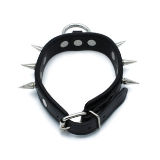 Zwarte Leren Halsband met Spikes en O-Ring - Afbeelding 4