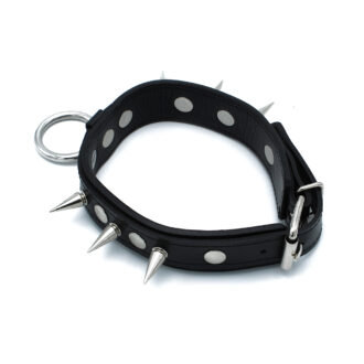 Zwarte Leren Halsband met Spikes en O-Ring - Afbeelding 5