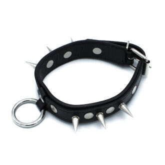 Zwarte Leren Halsband met Spikes en O-Ring - Afbeelding 6