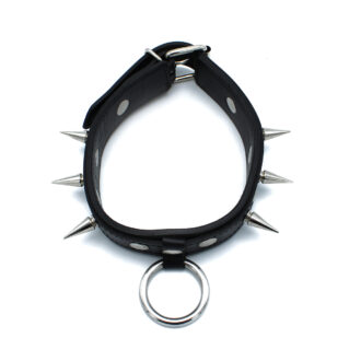 Zwarte Leren Halsband met Spikes en O-Ring - Afbeelding 7