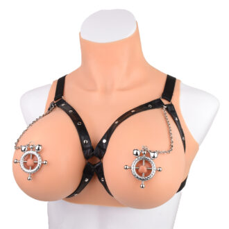 PU-Leren Harnas met Ronde Tepelklemmen en Belletjes van Kiotos BDSM, GTIN: 8721284280620